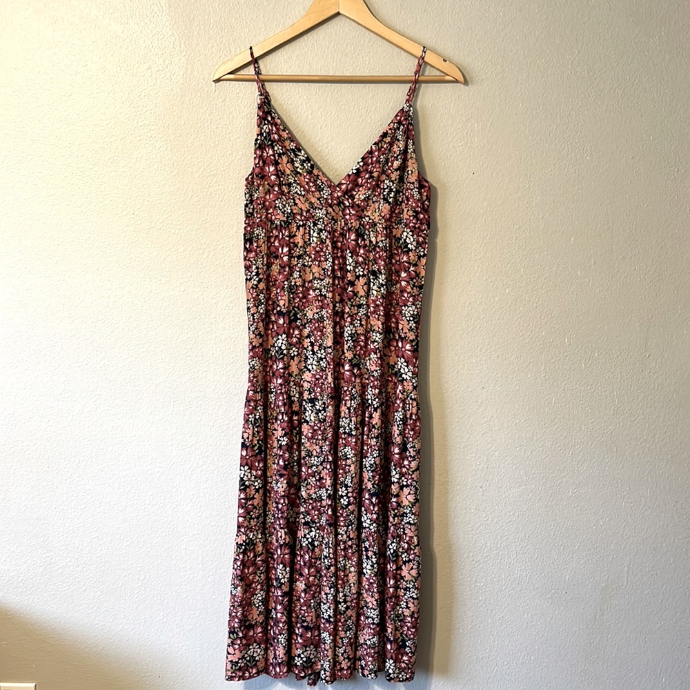 Patrons of Peace Tiered Midi Floral Dress V-neck with Spaghetti Straps Size S